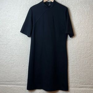 Vintage Retro Cos Cob Womens Black Knit Stretch Short Sleeve zipper Dress M or L